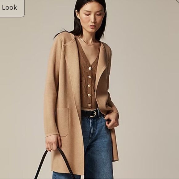 J. Crew Juliette Collarless Open Cardigan Sweater Camel Size L - Picture 1 of 11